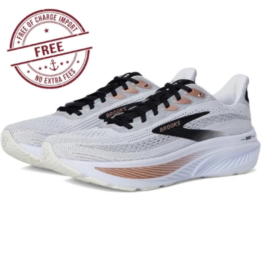 Brooks White Running Sneakers with Black and Rose Gold Details